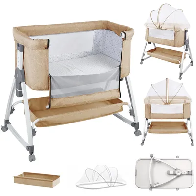 Productafbeelding van 2-in-1 Bijzetbed Baby- en Babywieg met Muggennet