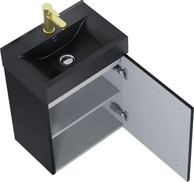 Produktbild von VBChome Badmöbel Set 45 cm Schwarz Matt Waschbecken mit Hängeschrank Badezimmerschrank mit Waschbecken Unterschrank Waschtisch 1-Türen Soft-Close