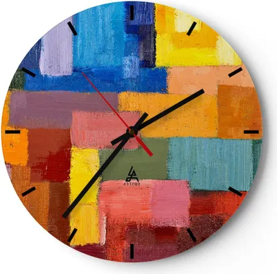 Produktbild von Wanduhr - Rund - Glasuhr - Abstraktion modern - 40x40cm - Schleichendes Uhrwerk - Lautlos - zum Aufhängen bereit - Dekoration Modern - Wanddekoration aus Glas - C3AR40x40-3703