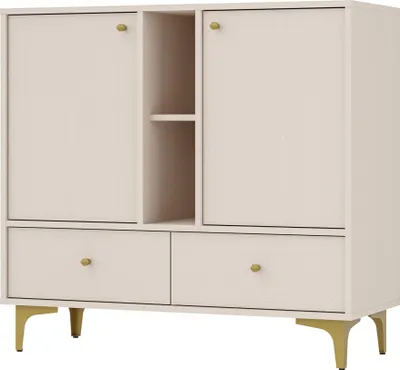 Produktbild von Kommode TOKYO 100 cm zweitürige Kommode mit zwei Schubladen und Einlegeböden, Sideboard für Wohnzimmer & Schlafzimmer, (Farbe: sandbeige)