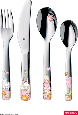 Produktbild von WMF Prinzessin Anneli Kinderbesteck Set 4-teilig, Kinderbesteck Edelstahl, Besteck Kinder ab 3 Jahre, Cromargan poliert, spülmaschinengeeignet