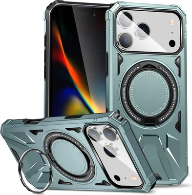 Produktbild von Hülle für iPhone 17 Pro Max Kompatibel mit MagSafe, Dual Layer Robuste Schutzhülle, Magnetischer Ringständer Grün