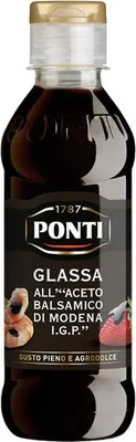 Obrázek produktu pro Ponti Glassa all'”Aceto Balsamico di Modena I.G.P.”, Balzamikový ocet, 250 ml, Cooked must*, Aceto Balsamico di Modena P.G.I.* 38% (wine vinegar, concentrated grape must, cooked..., Itálie, 819 kJ, 195 kcal