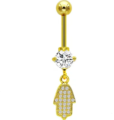 Produktbild von Karisma Titan G23 Bauchnabel Piercing Anhänger Fatimas Hand Hamsa Zirkonia - Weiss - Silber