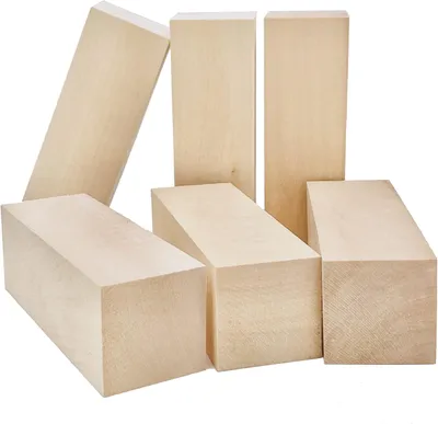 Productafbeelding van Houtsnijset, lindehout, 6 stuks, 5 x 5 x 15 cm, geschikt voor houtsnijwerk