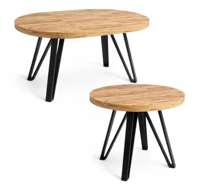 Produktbild von Esstisch ausziehbar, Rund Craft Eiche Ø110/210 cm, Massiver Tisch im Industrial-Stil mit Metallgestell