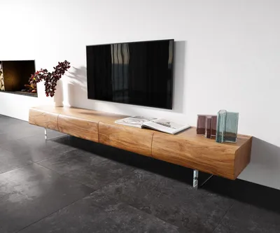 Produktbild von DELIFE Lowboard New Live-Edge 240 cm Akazie Natur 4 Schubladen Acrylfuß