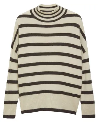 Produktbild von Comma Strickpullover Braun L aus gebürsteter Wolle mit Stehkragen, Oversize-Passform und überschnittenen Schultern