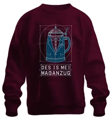 Produktbild von Des Is Mei Maßanzug Bierkrug Tracht  Lederhose Sweatshirt Pullover, Burgundy, M