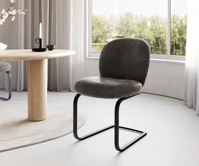 Produktbild von DELIFE Freischwinger Nube-Flex Mikrofaser Anthrazit Vintage Freischwinger flach Schwarz Taschenfederkern