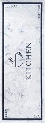 Productafbeelding van Keukenmat Mazovia - Grijs vloerkleed voor de keuken, motief: koffie, koffiebonen - Antislip, machinewasbaar - 80 x 300 cm