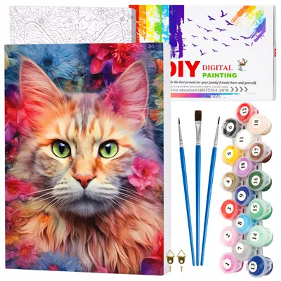Immagine prodotto di EDIBAZZAR | Dipingere con i numeri con cornice, tela 40 x 50 cm: Gatto colorato tra i fiori