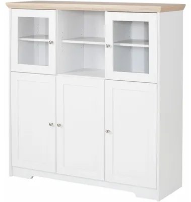 Produktbild von Highboard >Nantes< in Weiß / Eiche Nachbildung - 118x125x39cm (BxHxT)