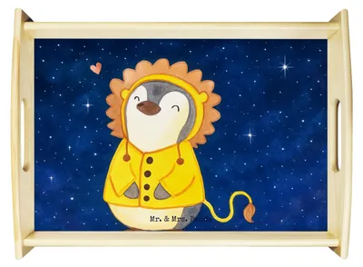 Produktbild von Mr. & Mrs. Panda Tablett Löwe Astrologie Design - Weiß - Geschenk, Holztablett, Tierkreiszeichen, Sternzeichen, Tee, Servier, Deko, Snack, Geschenkidee Zum Geburtstag
