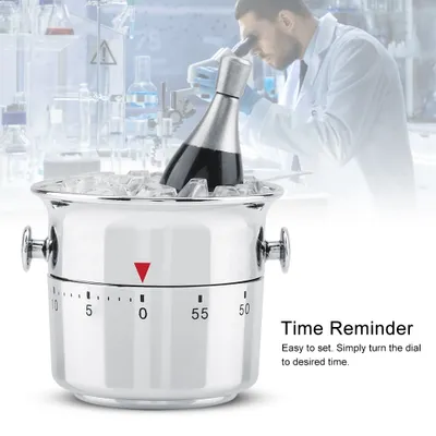 Productafbeelding van Keukentimer, tijdherinnering, mechanische timer met opwindmechanisme, 60 minuten, roestvrij staal, keukentimer, afteltimer, keukentimer in emmer vorm