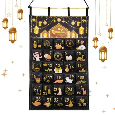 Produktbild von Ramadan Adventskalender zum Befüllen aus Stoff, 30 Taschen, Schwarz, Wiederverwendbar