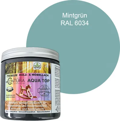 Produktbild von Contura 250ml. Möbellack Lack für Kinderspielzeug Buntlack DIN EN71/3 Buntlack Holzlack - RAL 6034 Mintgrün