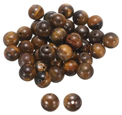 50 Natursteinperlen 10 mm, gelbe Augen, rund, für Schmuck