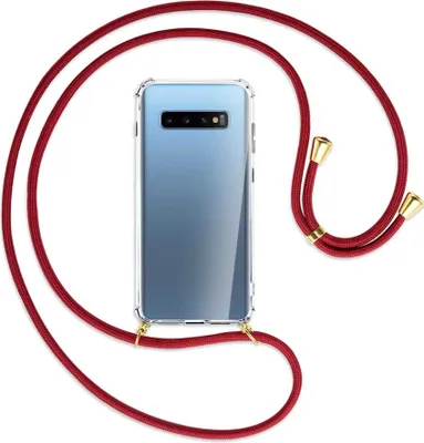 Produktbild von Handykette Backcover-Schutzhülle mit Band (Metall goldfarben) für Samsung Galaxy S10+ / S10 Plus - dunkelrot