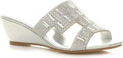 Produktbild von Famanu Sandalen mit niedrigem Absatz - Wedge Peeptoe mit Diamanten - Silber - Größe 39 EU