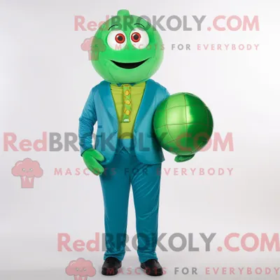 Productafbeelding van Mascot REDBROKOLY karakter van een groene jongleur gekleed met een coltrui en pochetten