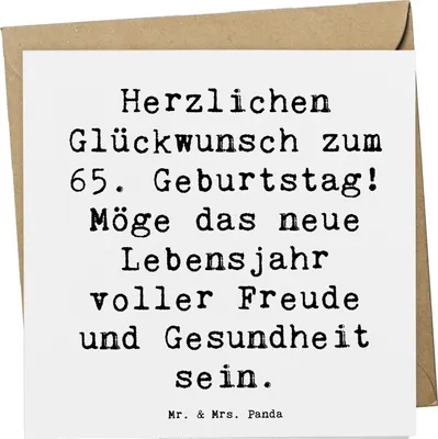 Produktbild von Mr. & Mrs. Panda Grußkarte Spruch 65. Geburtstag Glückwünsche - Weiß - Geschenk, Freude, Personalisiert, Klappkarte, Glückwunschkarte, faltkarte, Alter, anlasskarte