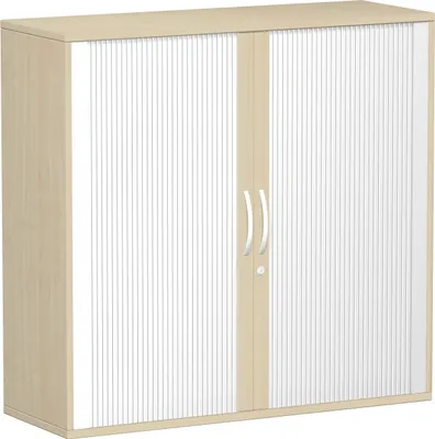 Produktbild von Geramöbel Querrollladenschrank Oberboden 25 mm, mit Standfüßen, abschließbar, 1200x425x1182, Silber/Braun, S-312310-SA