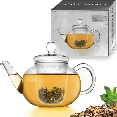 Produktbild von Creano Teekanne aus Glas 0,8l - Glasteekanne mit Glas-Sieb und Deckel - Ideal zur Zubereitung von losen Tees - tropffrei