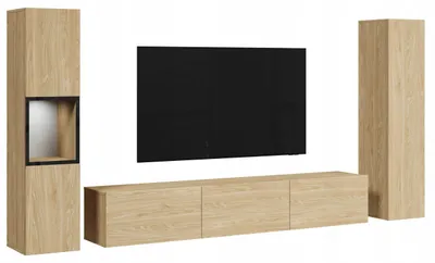 Zdjęcie produktu dla Meblościanka nowoczesny zestaw RTV 180 cm z witryną i słupkiem do salonu