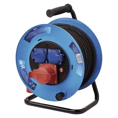 Immagine prodotto di EMOS Cavo di prolunga nero per esterni in bobina 25m, 3 prese, gomma, 230V/400V, 1,5mm2 P193250