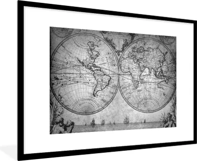 Produktbild von MuchoWow® Gerahmtes Poster Weltkarte - Antik - Vintage - Kind - Junge - Mädchen 90x60 cm - Poster mit Schwarzem Bilderrahmen Wandposter Rahmen Foto Bilder - Wanddekoration - Fotos