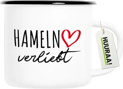Produktbild von Huuraa Emaille Tasse Hameln verliebt 300ml Vintage Campingbecher Geschenkidee