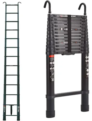 Produktbild von Teleskopleiter 5 m - Klappbare Aluleiter - EN131 - Mit 2 Haken - Rutschfest - Bis 150 kg - Für Haus & Garage - Schwarz