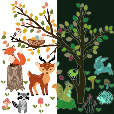 Produktbild von Leuchtsticker – Herbstwaldtiere – Fluoreszierender Wand-/Deckensticker für Kinder – 120 x 160 cm