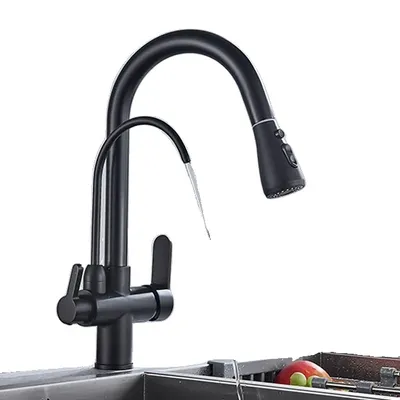 Produktbild von Wasserhahn, ausziehbare Auslauf, Doppelgriff-Design, Schwarz A