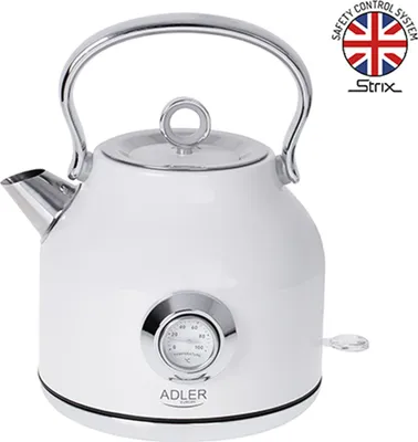 Produktbild von Adler Wasserkocher mit Thermomete AD 1346w Electric, 2200 W, 1,7 l, Edelstahl, 360° drehbarer Sockel, Weiß (AD 1346 WHITE)