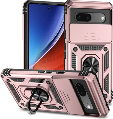 Produktbild von Google Pixel 7A Hülle mit Schiebe Kamera Schutz und Ringhalter Ständer Schutzhülle für Google Pixel 7A Rosa