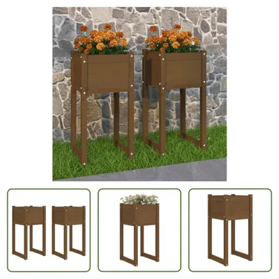 Produktbild von The Living Store Pflanzkübel 2 Stk. Honigbraun 40x40x81 cm Massivholz Kiefer
