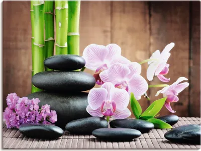 Produktbild von ARTland Leinwandbild Spa Konzept Zen Steinen Orchideen Größe: 80x60 cm