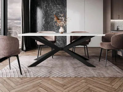 Obrázok produktu pre Dizajnový jedálenský stôl 190x90 LYNNWOOD - mramor biely / lesklý biely / čierny