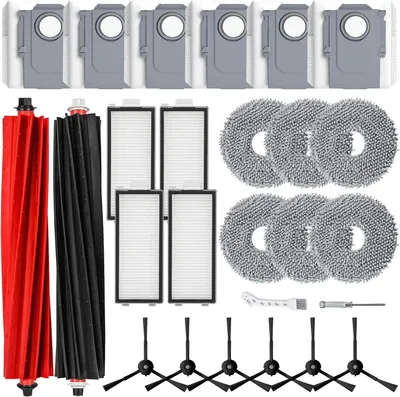 Produktbild von Zubehör für Roborock Qrevo Master/Qrevo Slim Saugroboter, Ersatzteile mit 2 Gummi Hauptbürsten, 4 HEPA Filter, 6 Wischpads, 6 Staubbeutel, 6 Seitenbürsten