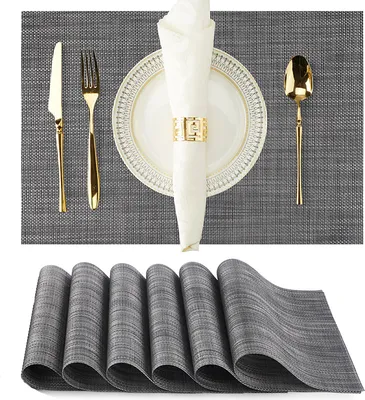 Immagine prodotto di INF Set di 6 tovagliette americane, 30x45 cm, colori misti Argento + Nero