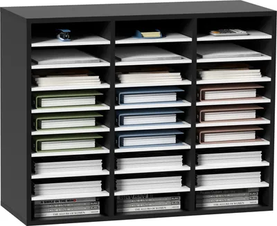 Image de Organisateur littéraire en bois VEVOR avec 27 compartiments, étagères réglables, organisateur en panneau de fibres de densité moyenne, rangement pour dossiers documents papiers magazines