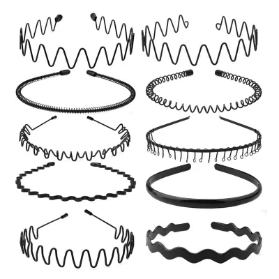 Produktbild von 10 Stück verschiedene Stile verstellbare Haarreifen rutschfeste schwarze gewellte elastische Herren-Stirnbänder Haarschmuck