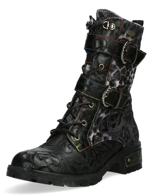 Produktbild von Laura Vita Damen Stiefelette mit Animal-Print und Zierschnallen Cocrailo 71, Größe:39 EU, Farbe:Schwarz