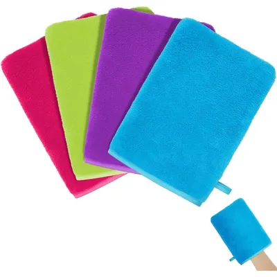 Productafbeelding van Wasmittens van korrelzachte stof, set van 4, 20x15 cm, blauw/groen/paars/roze