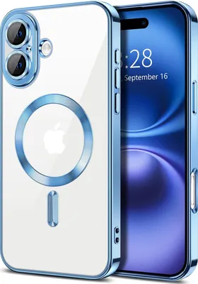 Produktbild von Magnetische Klar Hülle für iPhone 16, Kompatibel mit MagSafe, Elektroplattiert Handyhülle mit Kameraschutz Hellblau