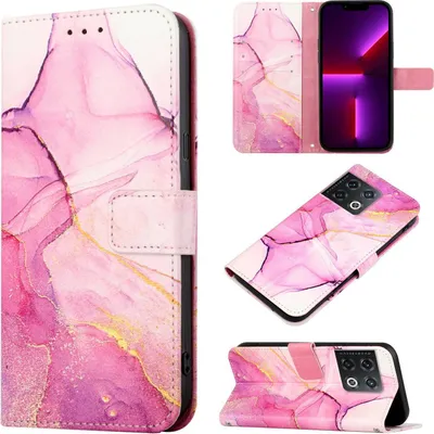 Produktbild von OnePlus 10 Pro Hülle, Marmor Motiv Kunstleder Tasche Wallet Kartenfächer mit Standfunktion Klapp Schutzhülle für OnePlus 10 Pro Rosa