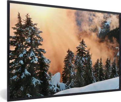 Produktbild von MuchoWow® Gerahmtes Poster Sonnenuntergang bei den Weihnachtsbäumen am Grouse Mountain in Kanada 90x60 cm - Poster mit Schwarzem Bilderrahmen Wandposter Rahmen Foto Bilder - Fotorahmen - Foto-Plakat