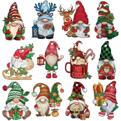 Holz-Weihnachtsbaum-Dekorationen, 24 Stück, 12 Designs, bunt